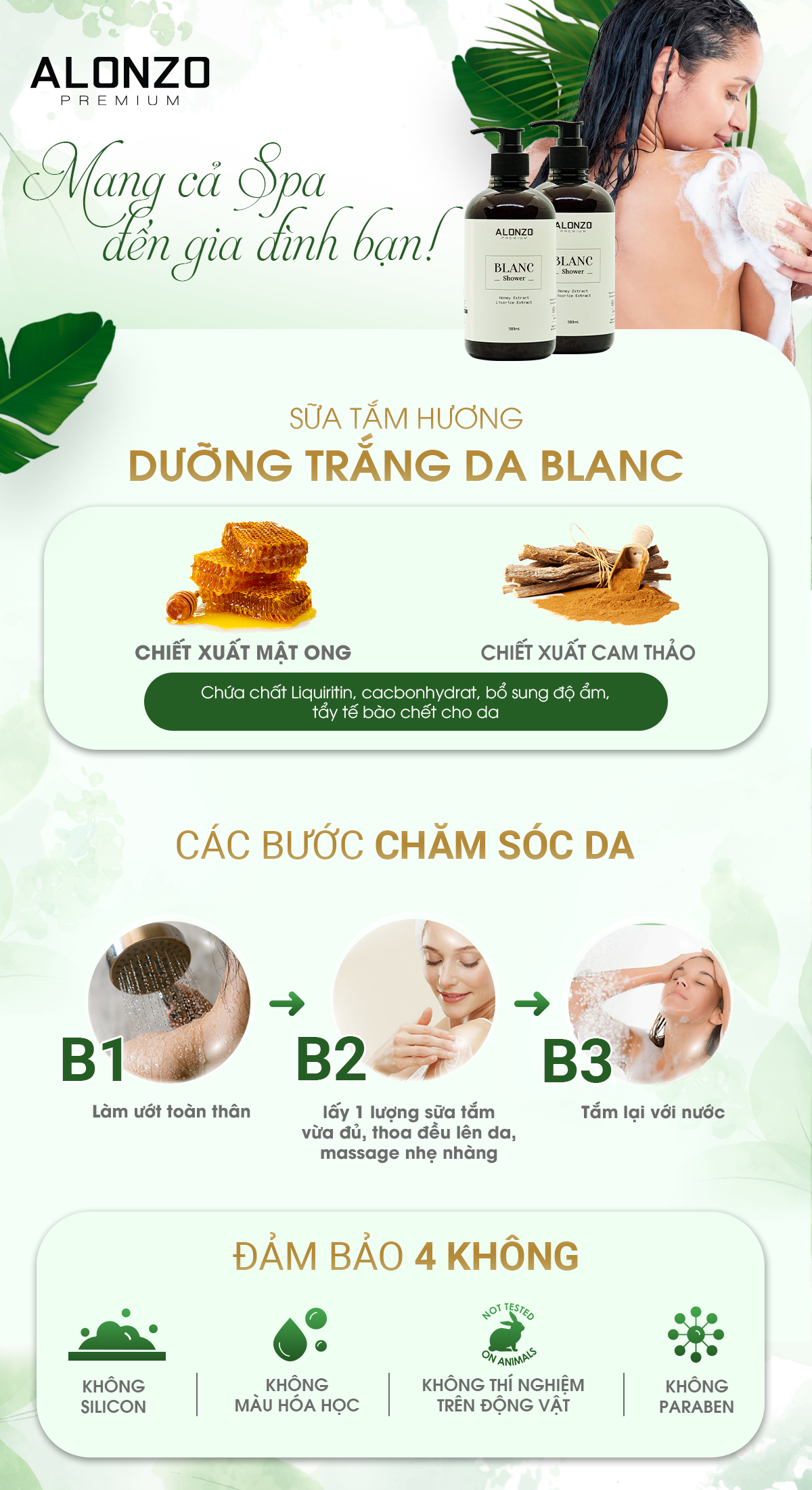 Sữa tắm dưỡng trắng da Blanc Alonzo